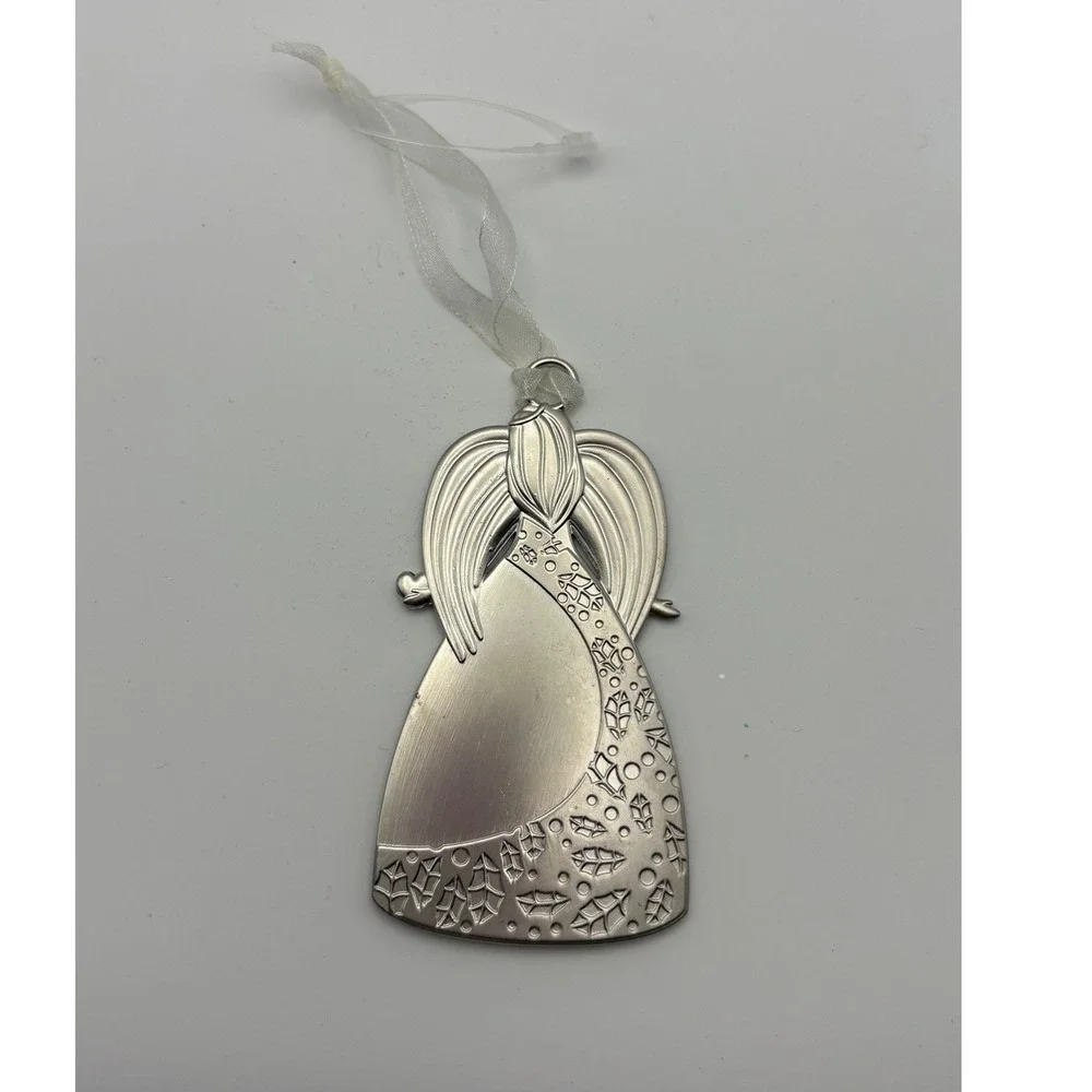 Angel Ornament Silver Green Grateful Heart Blessings Metal Christmas Religious